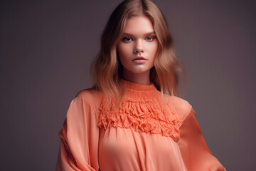 female topmodel with great gala outfit in the color peach fuzz