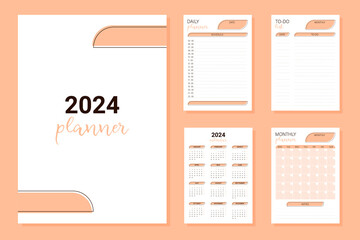 Planner calendar 2024. Peach fuzz color vector illustration