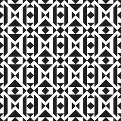 Seamless monochrome vector textures, black and white abstract geometric patterns with triangle, square and circle shapes. Design element for textile, print, fabric.