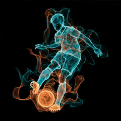 Closeup of fluorescen silhouette soccer player