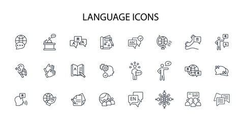 Language icon set.vector.Editable stroke.linear style sign for use web design,logo.Symbol illustration.