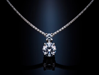 An exquisite diamond pendant suspended on a delicate white gold chain, radiating with light and luxury.