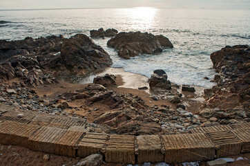 Rocky beach on the Portuguese coast - 692620572