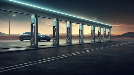 Charging station for electric cars on a deserted highway