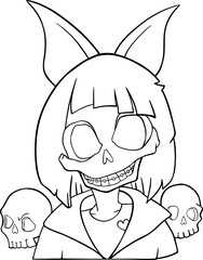 cartoon cute girl with skull