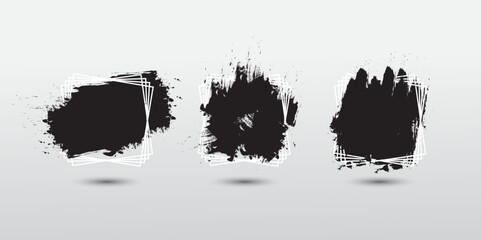 Grunge backgrounds set. Brush black paint ink stroke over square frame. Vector illustration
