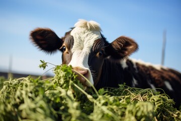 Cow Chewing Grass - obrazy, fototapety, plakaty