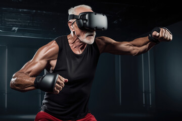 Elderly Gentleman Engaging In An Immersive Virtual Reality Fitness Class With Exceptional Realism