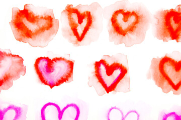 Watercolor painted hearts symbol, heart shape for Valentines day love symbols