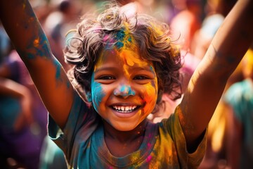 Child Covered In Paint Celebrates The Colorful Holi Festival