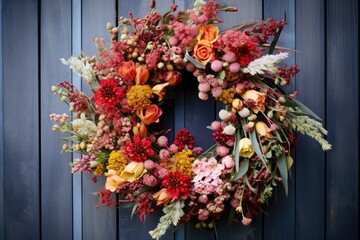 Fototapeta na wymiar Create A Lifelike Wreath Using Seasonal Flowers And Foliage