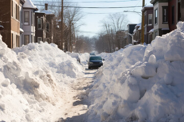 Piles Of Dirty Snow Lining The Streets After Plowing