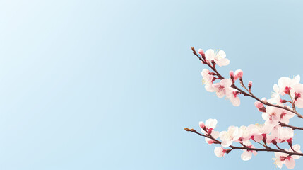 Pink cherry blossom on blue background. Spring wallpaper