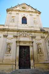 Fototapeta na wymiar Baroque architectural details of the Cathedral of Santa Maria Assunta is the main place of worship. It is located in Piazza del Duomo, in the historic center of the city of Lecce Italy