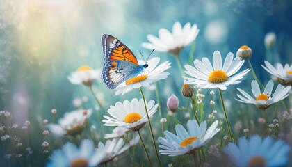 Butterfly in Sea of Flowers, Spring Wallpaper or Background - Space for Copy - Powered by Adobe