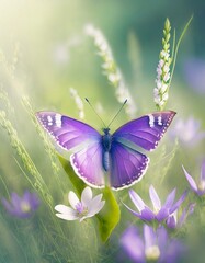 Butterfly in Sea of Flowers, Spring Wallpaper or Background - Space for Copy