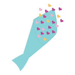 Valentine s day illustration of bouquet with pink hearts in craft wrapper