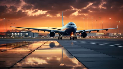 Fototapeten runway plane airport background illustration terminal flight, departure baggage, security check runway plane airport background © vectorwin