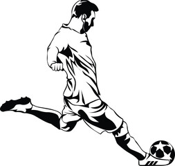 Cartoon Black and White Isolated Illustration Vector Of A Football Soccer Playing Kicking the Ball