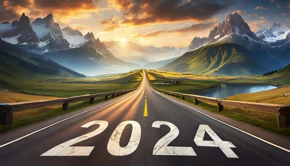 Foto op Canvas Road to the mountains with  2024 written on the road  © Dorothy Art