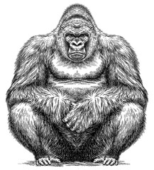 Vintage engraving isolated gorilla set illustration ape ink sketch. Monkey kong background primate silhouette art. Black and white hand drawn image - obrazy, fototapety, plakaty