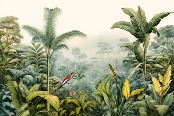 Fotobehang Tropical botanical landscape. palm trees. plant floral border background. Exotic green jungle © kilimanjaro 