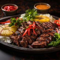 grilled meat with vegetables, Generative AI	