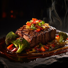 beef steak with vegetables, Generative AI	