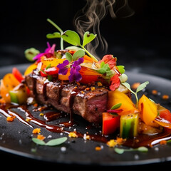 meat with fruits, Generative AI	