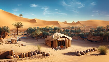 village in the desert tent houses suitable as a background - obrazy, fototapety, plakaty