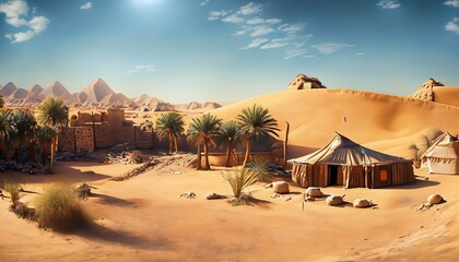 village in the desert tent houses suitable as a background