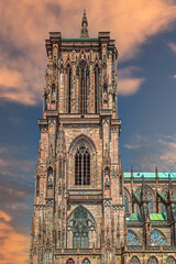 Details of the exterior of famous Notre Dame Cathedral de Strasbourg., Alsace, France - 692636388