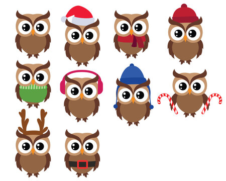 cute owls christmas seasonal illustration