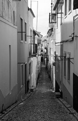 Streets in the fishing village of Nazaré, Portugal - 692638155