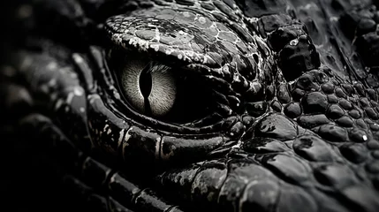 Fototapeten a black & white close shot, eye of an alligator © DZMITRY