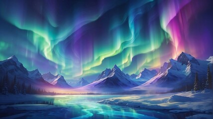 art background with a burst of colors inspired by the Northern Lights, aiming to create a magical and enchanting effect