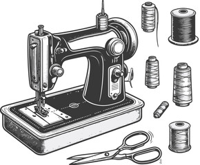 vector illustration of a sewing machine - obrazy, fototapety, plakaty