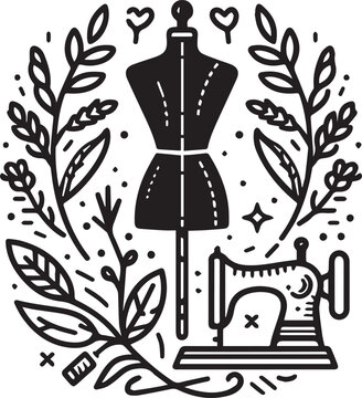 vector illustration of a mannequin with a sewing machine