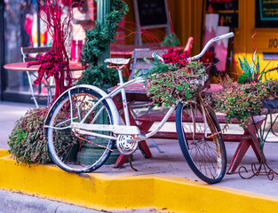 Fototapeta na wymiar Old rusty bike in front of a old antique shop