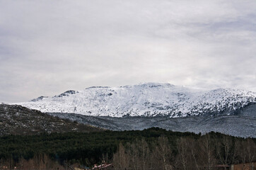 Winter landscape of mountain and forest