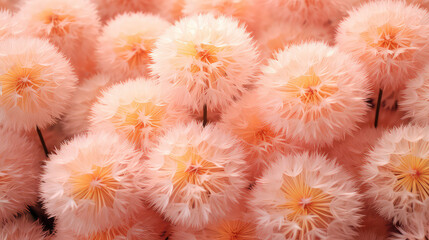 Soft fluffy dandelion flowers in peach fuzz colors - obrazy, fototapety, plakaty
