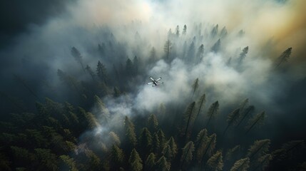 the drone as a vigilant sky guardian overseeing the firefighting efforts in the midst of a forest blaze
 - obrazy, fototapety, plakaty