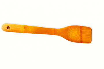 Top view flat bamboo Wooden spatula spoon isolated in white background
