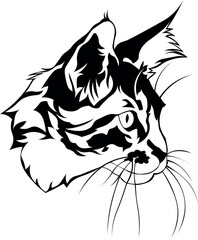 Cartoon Black and White Isolated Illustration Vector Of A Kitty Cats Face and Head