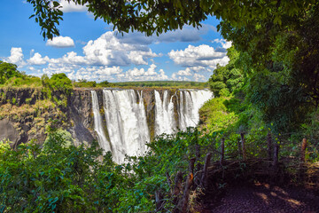 Mosi-Oa-Tunya waterfall aka Victoria Falls, view from the Zimbabwe side at low water levels