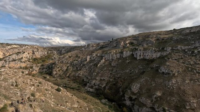 Panoramic view of Matera, an ancient town in the Basilicata region, Italy.