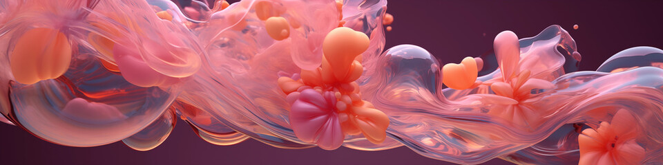 3D abstract bloom liquid blossom organic flower orange peach fuzz glass and plastic background - obrazy, fototapety, plakaty