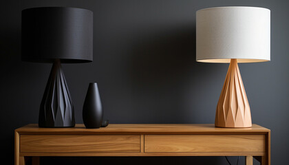 A-sleek-and-stylish-lamp-with-a-tapered-base-and-a-drum-shaped-lampshade,-reminiscent-of-mid-century-design.