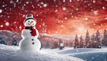 Fototapeta premium Snowman winter landscape 