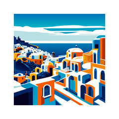 Obraz premium Wonderful scarf design model inspired by Santorini city, Greece